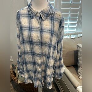 Jane and Delancey Blue and White Plaid Button-Up Shirt